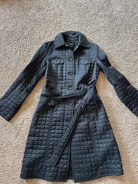 Express Quilted Black Trench Coat with Waist Tie size 4